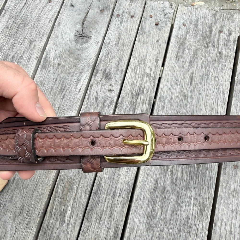 Cabelas Tooled‎ Brown Leather Ranger Belt Men's 42 Western Cowboy 900081F09